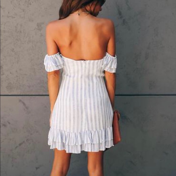LIGHTHOUSE STRIPED OFF THE SHOULDER RUFFLE DRESS - Picture 2 of 3